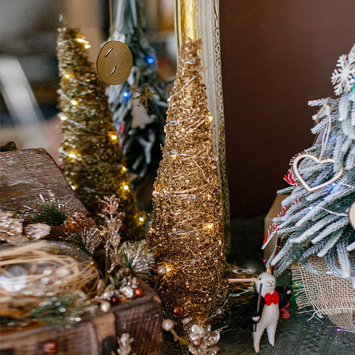 Christmas Rattan Cone Tree in Gold