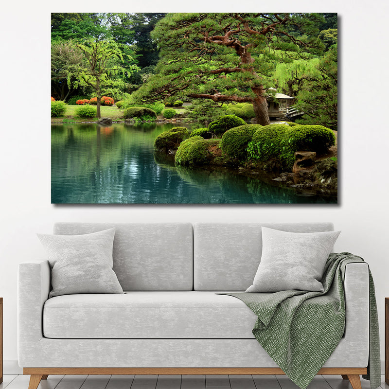 Zen Lakeside Bonsai Trees Wall Art