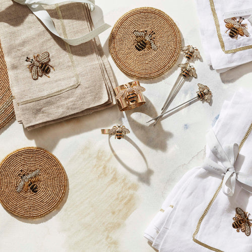 Skinny stripey bee napkin rings, set of four