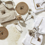 Stripey bee linen dinner napkins, white, set of two