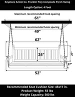 Keystone Amish Co. 4 Foot Franklin Poly Composite Porch Swing, Dark Grey