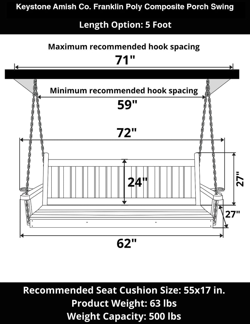 Keystone Amish Co. 5 Foot Franklin Poly Composite Porch Swing, Cedar