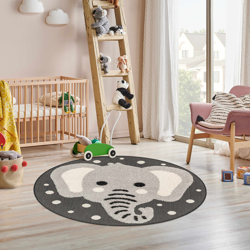 Kids Elephant Round Nursery Rug