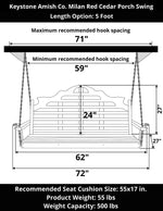 Keystone Amish Co. 5 Foot Milan Red Cedar Porch Swing without Cupholders