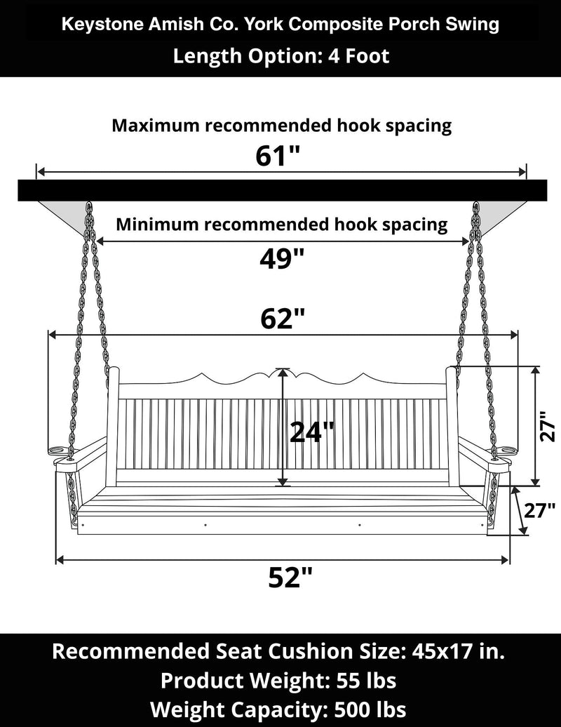 Keystone Amish Co. 4 Foot York Composite Porch Swing, Tudor Brown