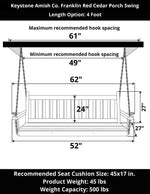 Keystone Amish Co. 4 Foot Franklin Red Cedar Porch Swing without Cupholders