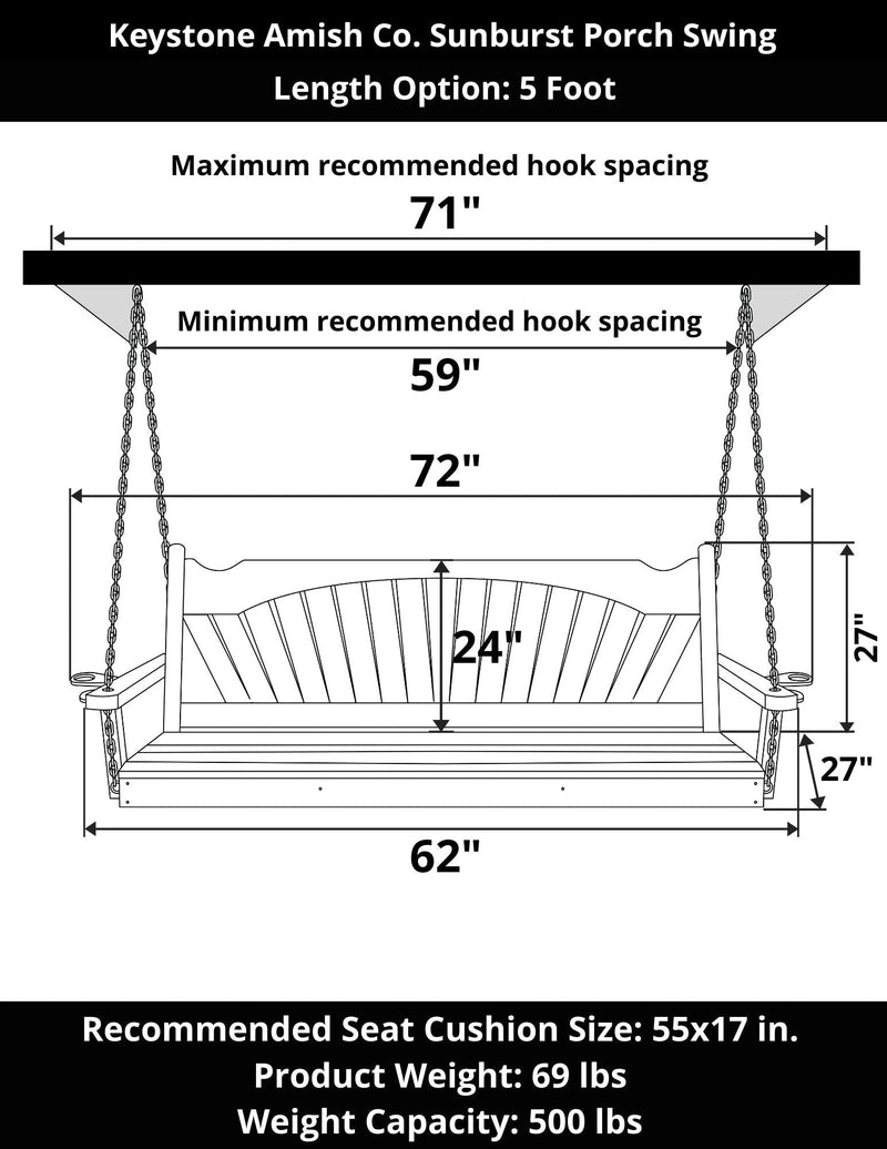 Keystone Amish Co. Sunburst Porch Swing, 5 Foot, Olive Grey