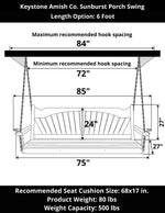 Keystone Amish Co. Sunburst Porch Swing, 6 Foot, White