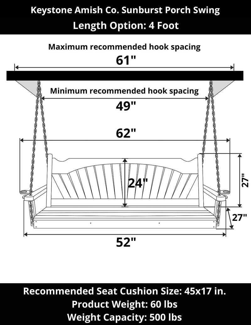 Keystone Amish Co. Sunburst Porch Swing, 4 Foot, Olive Grey