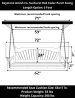 Keystone Amish Co. 5 Foot Sunburst Red Cedar Porch Swing With Cupholders
