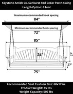 Keystone Amish Co. 6 Foot Sunburst Red Cedar Porch Swing Without Cupholders