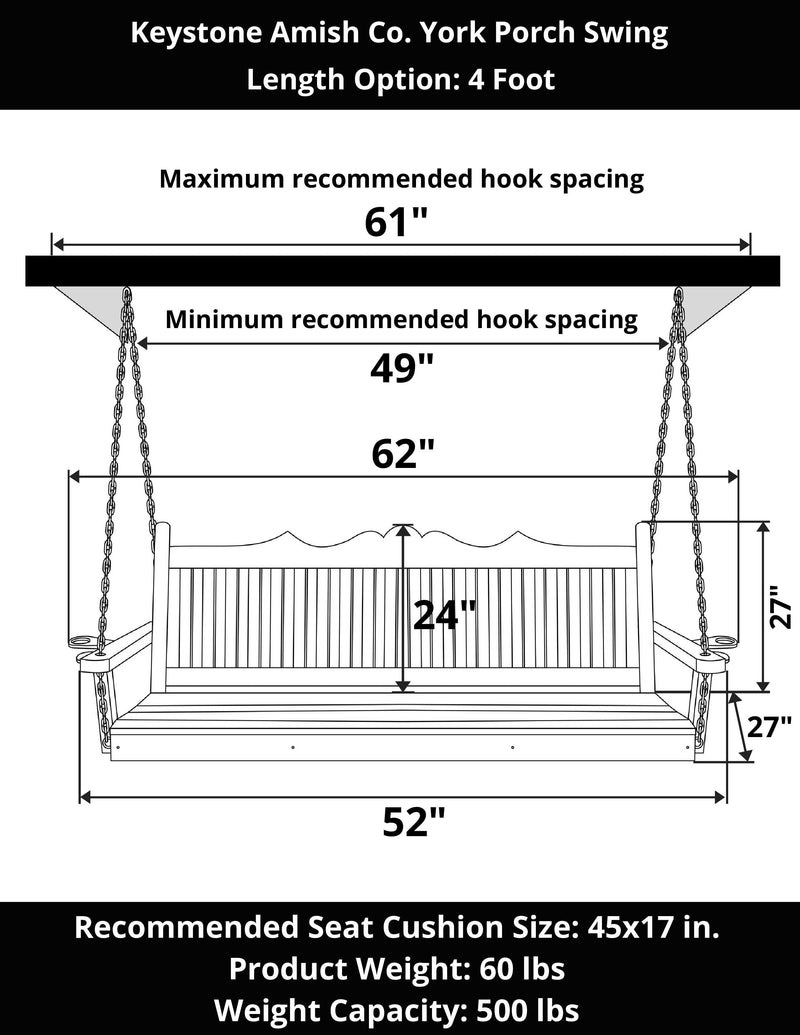 Keystone Amish Co. 4 Foot York Porch Swing, Carribean Blue