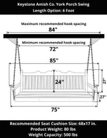 Keystone Amish Co. 6 Foot York Porch Swing, Mushroom Stain
