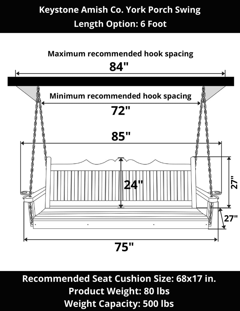 Keystone Amish Co. 6 Foot York Porch Swing, Mushroom Stain