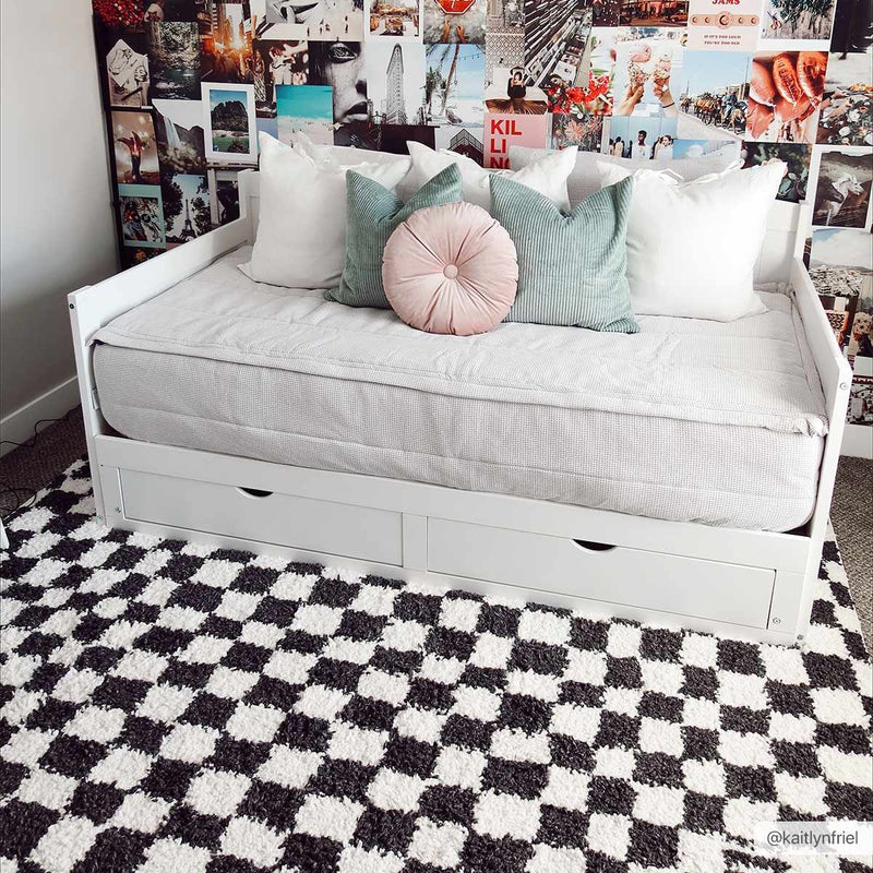 Kieu Black & White Checkered Area Rug