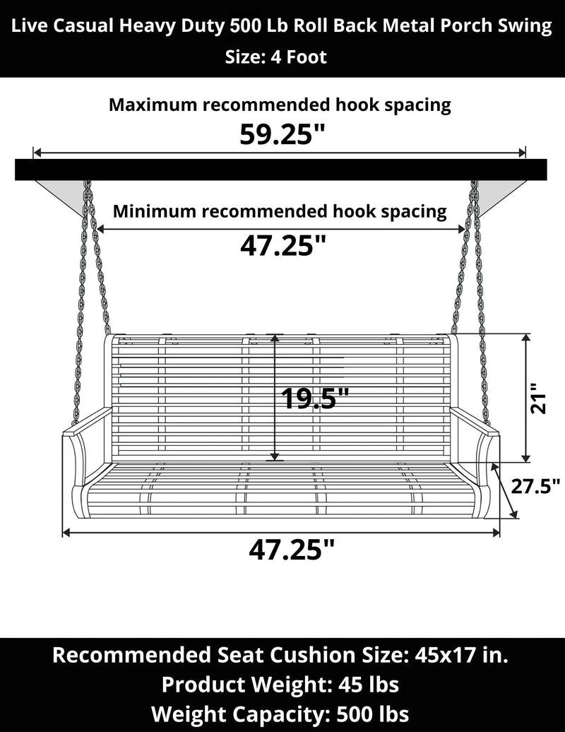 Live Casual Heavy Duty Roll Back Metal Porch Swing (NEW)