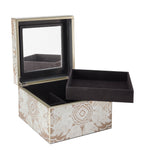 Handmade Reverse Painted Mirror Square Box in Beige - Medium