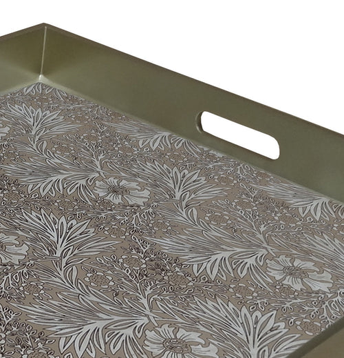 Handmade Reverse Painted Mirror Tray with Handles in Sand Floral - Extra Large