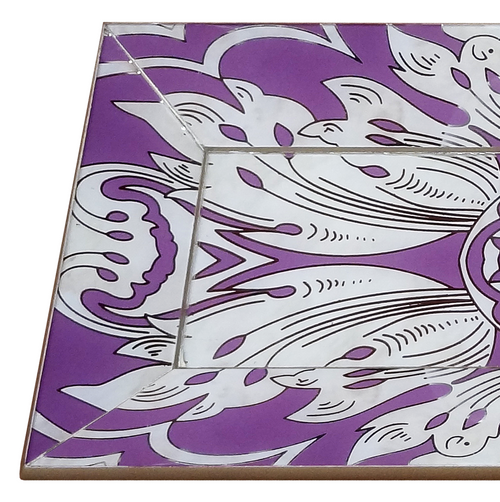 Handmade Reverse Painted Mirror Tray with Beveled Edge in Lavender - Small