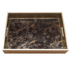 Handmade Reverse Painted Mirror Tray with Handles in Black and Gold Marble - Medium