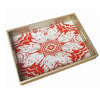 Handmade Reverse Painted Mirror Tray with Handles in Red - Medium