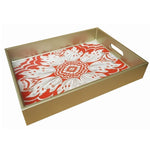 Handmade Reverse Painted Mirror Tray with Handles in Red - Medium