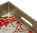 Handmade Reverse Painted Mirror Tray with Handles in Red - Medium