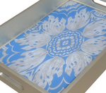 Handmade Reverse Painted Mirror Tray with Handles in Sky Blue - Medium