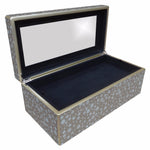 Handmade Reverse Painted Mirror Rectangular Box in White and Beige Dots