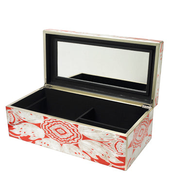 Handmade Reverse Painted Mirror Rectangular Box in Tomato Red - Large