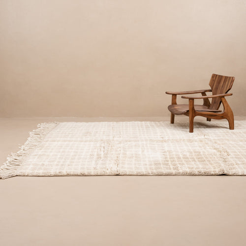 Sandy Gridlines - Luxury Shag Moroccan Rug