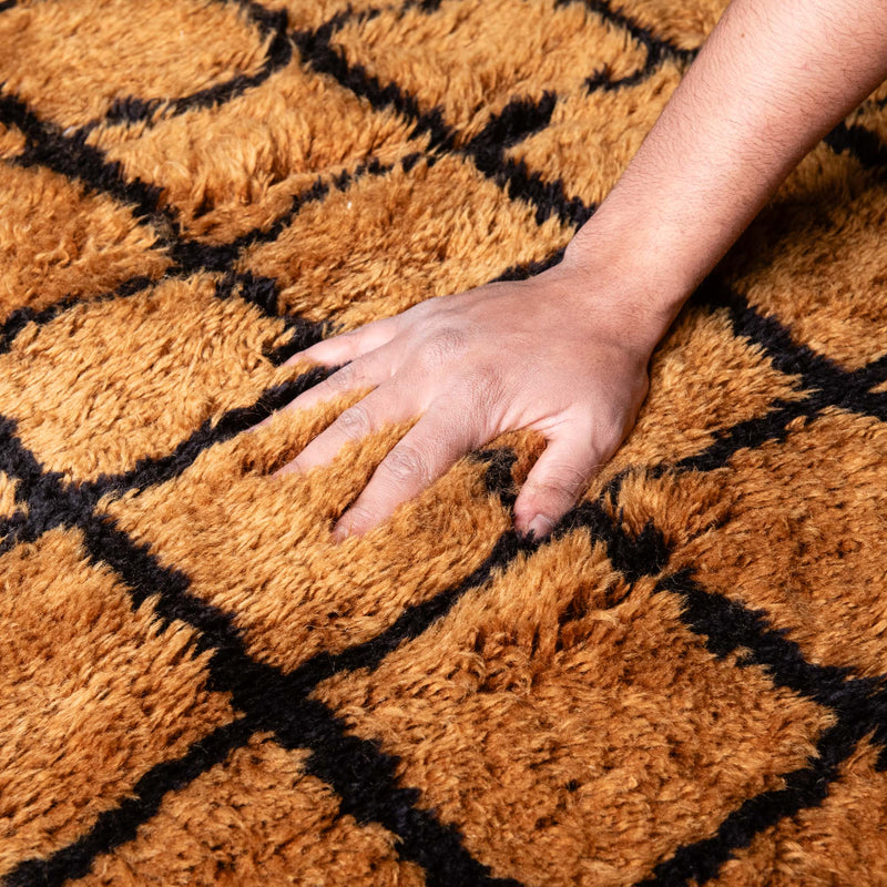 Bronze Grid - Luxury Shag Moroccan Rug