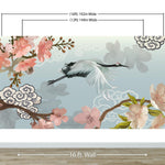 Manchurian Crane Flying Over Cherry Blossoms Peel and Stick Wallpaper | Removable Wall Mural. #6205