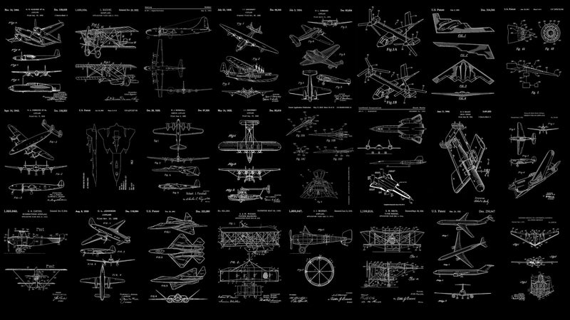 Aviation Wallpaper Mural. Featuring Military Jet and Airplane Patent Designs. #6732