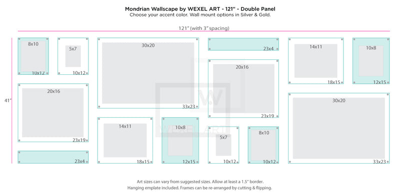 Mondrian 121" Double Panel Wallscape (Choose Your Color or Clear)