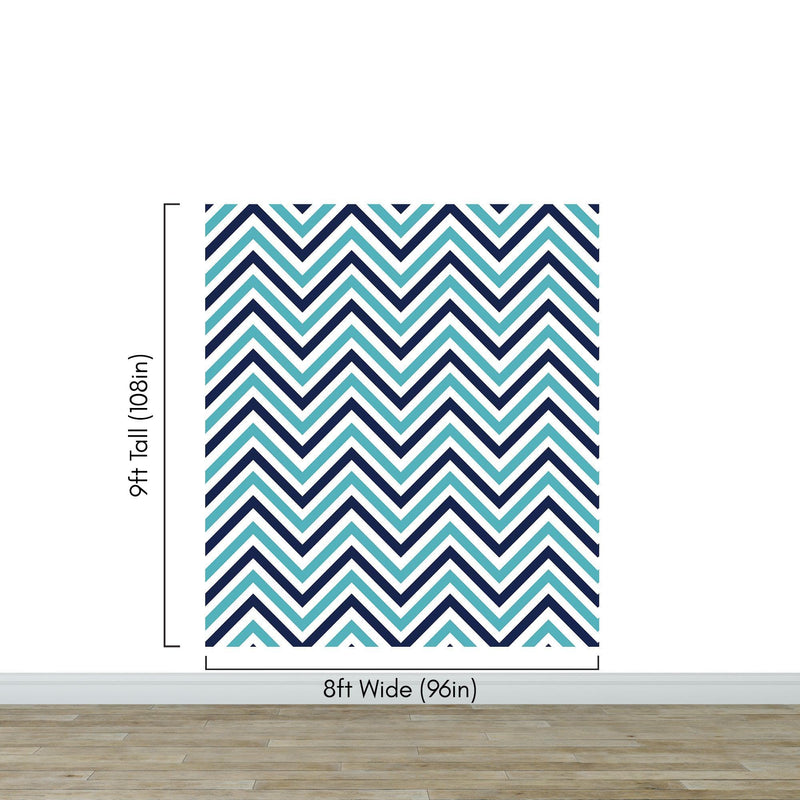 Seaside Chic Decor. Navy Blue and Teal Chevron Pattern Wallpaper. #6222