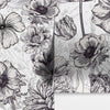 Black and White Flower Wallpaper Mural. #6676