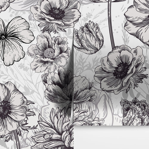 Black and White Flower Wallpaper Mural. #6676