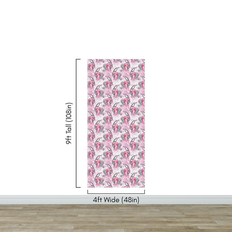 Pink Mermaid Wall Mural. Magical Cute Mermaid and Seahorse in Ocean Peel and Stick Wallpaper. #6371