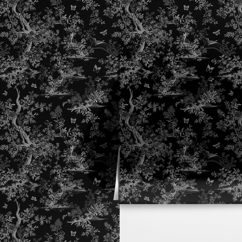 Black and White Toile De Jouy Vintage Wallpaper Mural. #6728