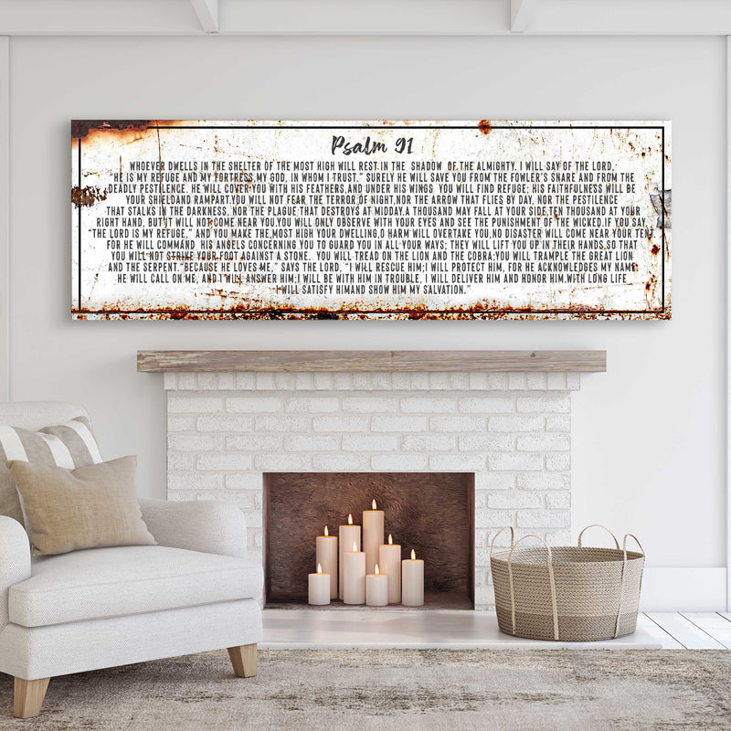 Psalm 91: He Is My Refuge – Rustic Christian Wall Art for Living Room, Religious Decor for Home