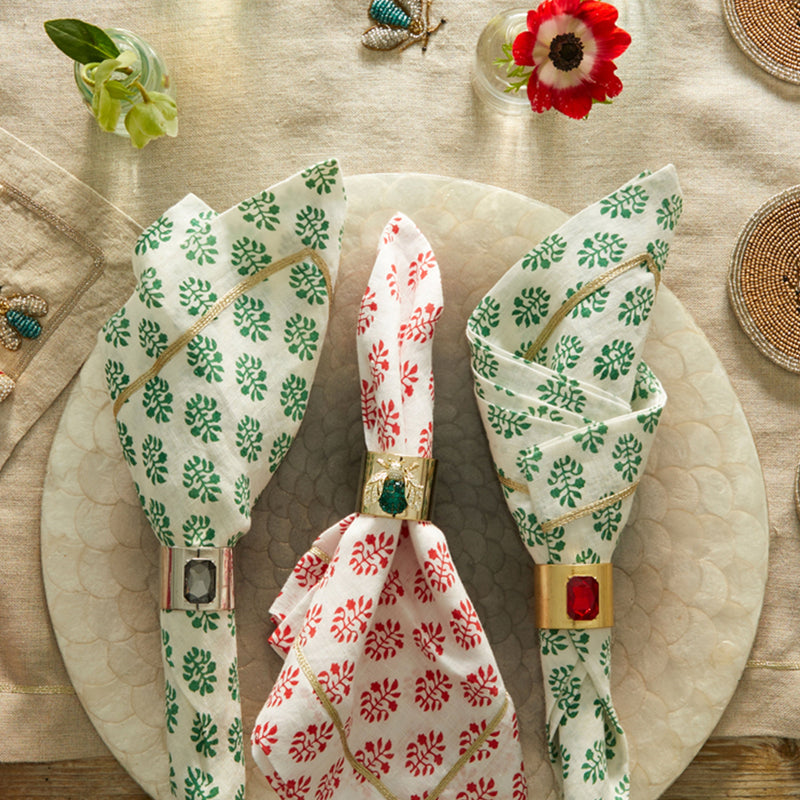 Sparkle bee napkin rings, emerald, set of two