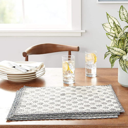 Artisan Hand Loomed Placemat - Gray Dots - 14" x 19"- Set of 4