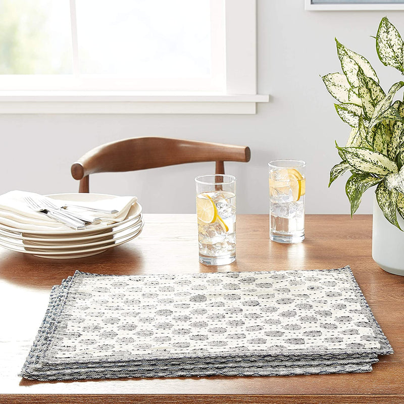 Artisan Hand Loomed Placemat - Gray Dots - 14" x 19"- Set of 4