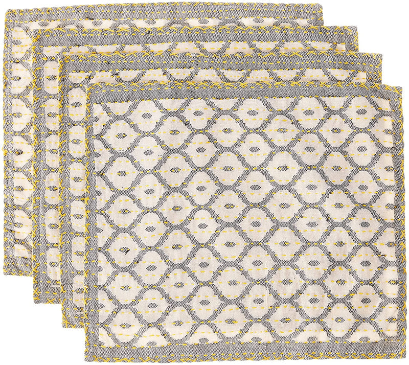 Artisan Hand Loomed Placemat - Gray with Yellow Stitching - 14" x 19"- Set of 4