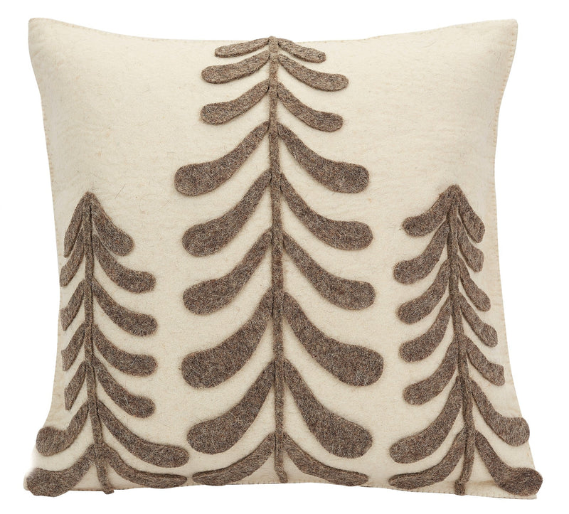 Cream Pillow in Hand Felted Wool With Grey Trees - 20"