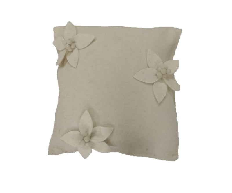Hand Felted Wool  Pillow -  Scattered  Cream 3D Flowers on Cream – 20"
