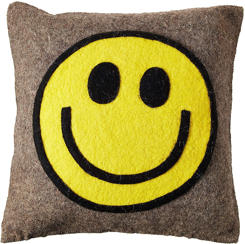 Hand Felted Wool Happy Sad Face Pillow - 20"