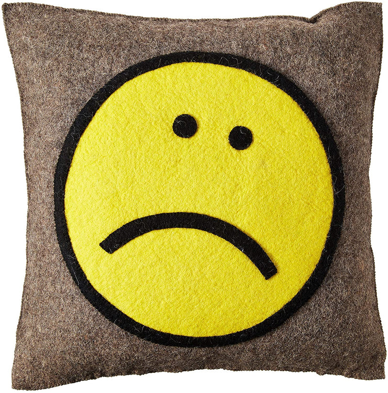 Hand Felted Wool Happy Sad Face Pillow - 20"