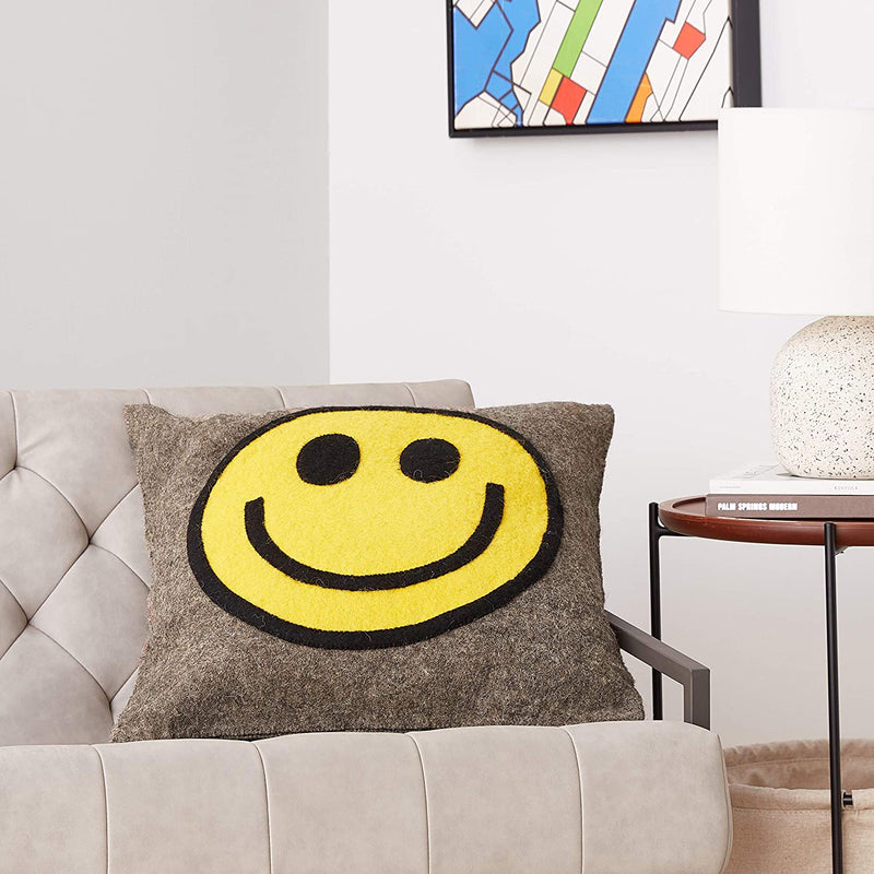 Hand Felted Wool Happy Sad Face Pillow - 20"